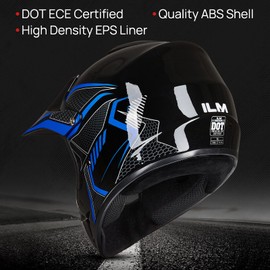 ILM Youth Kids Dirt Bike Helmet ATV Motocross DOT Off-Road Street Helmet Goggles Gloves Full Face Protective Helmet Model BLD-818(Blue,Youth-Medium)