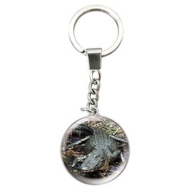 Deluxebase Magnidome Keychains - Crocodile from Crystal Glass Key Ring Charm. Domed shaped Crocodile picture keyring with a stainless steel chain