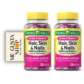 Spring Valley Hair, Skin & Nails Biotin Collagen Gelatin Extra Strength Dietary Supplement 120ct (Pack of 02) 240 Total + Me Gustas Sticker