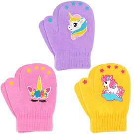 3 Pairs Kids Knitted Mittens Toddler Winter Gloves Boys Stretch Mittens Magic Full Finger Warm Mittens