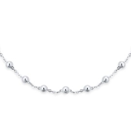 Traditional Dainty .925 Sterling Silver Petite 3,MM Round Bead Station Ball Necklace For Women Teens Shinny Polished 18 Inch