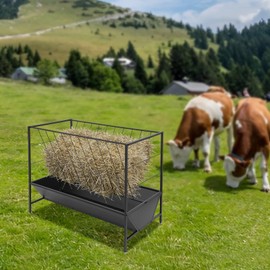 COFECO Pasture Hay Feeder, 50 Gallon Heavy Duty 2-in-1 Livestock Feeder, Large-Capacity Hay Feeder with 30 Gallons Feed Pan, Hay Grain Livestock Feeder for Sheep, Calf, Cow and Horse