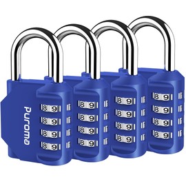 Puroma 4 Pack Combination Lock for Locker 4 Digit Outdoor Waterproof Padlock for School, Gym, Sports, Fence, Toolbox, Gate, Case, Outdoor, Hasp Storage, Cabinets (Blue)