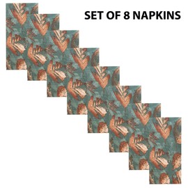 Newbridge Metallic Foliage Contemporary Autumn and Thanksgiving Fabric Napkins, Golden Metallic Fall Leaf, Soil Resistant, No Iron Easy Care Napkins, Set of 8 Fabric Napkins, Green