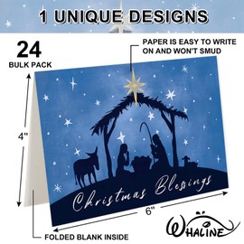 Whaline 24 Pack Christmas Holy Night Cards Jesus Nativity Scene Greeting Cards Blank Note Cards with Envelopes Stickers for Xmas Holiday Party