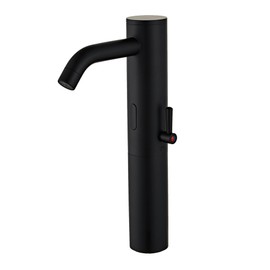 HHOOMMEE Automatic Touchless Bathroom Sink Faucet Tall Body Sensor Motion Activated Hands Free Commercial Faucets with Temperature Control Rod 1 Hole Infrared Mixer for Vessel Basin（Matte Black）