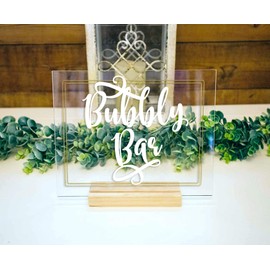 Bubbly Bar Sign Clear Acrylic Sign for Wedding, Clear Acrylic Wedding Sign Stand, Champagne Table Sign for Shower or Wedding