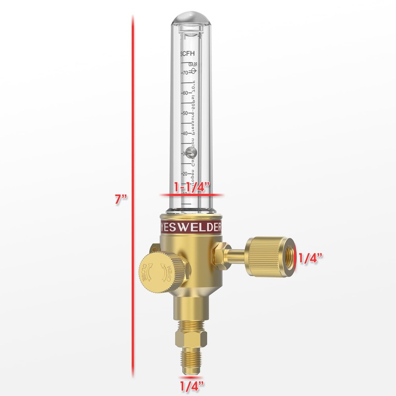 YESWELDER Nitrogen Flow Meter 1/4" SAE Flare Inlet 0-70SCFH 50PSI