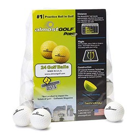 AlmostGolf Balls - Limited Flight Practice Golf Balls - (24 Pack, White) - Almost Golf Balls Foam Golf Training Aids for Indoor Or Yard Practice - Includes 24 AlmostGolf Balls w/ 5 Liberty Tees