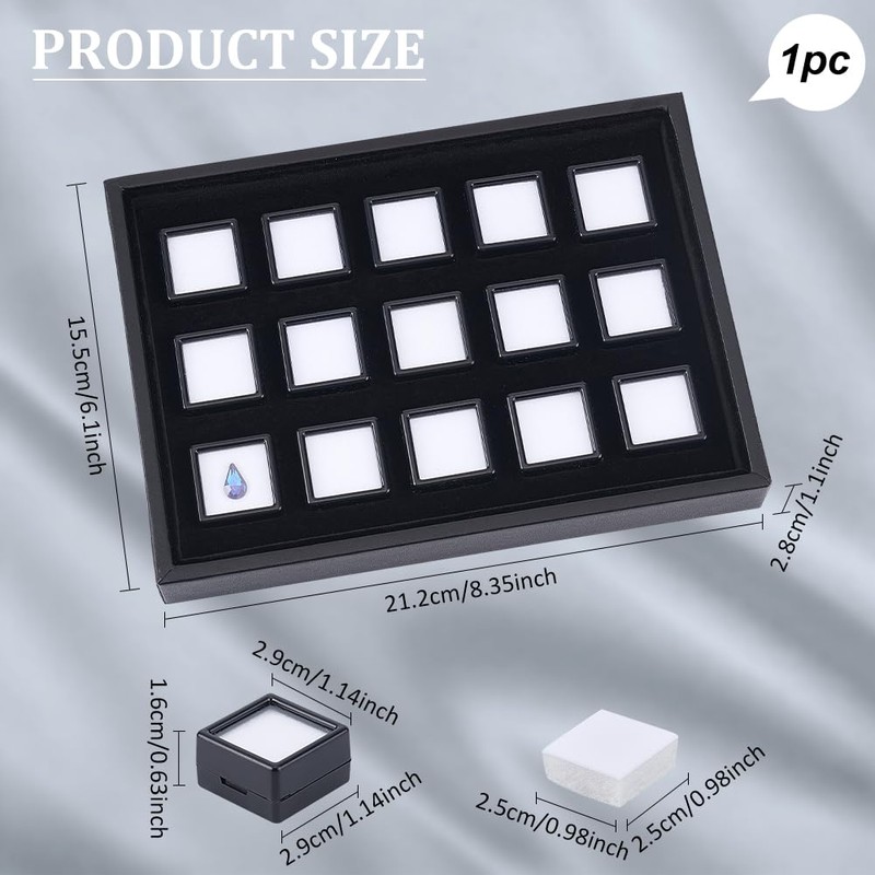 BENECREAT 15 Pack Gemstone Display Box Black Diamond Display Case