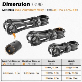 TRIWONDER Adjustable Handlebar Stem ±85° Aluminium 25.4/31.8 mm - 90/110/145 mm Bicycle Handlebar Stem for MTB, Road Bike, BMX (for 25.4 mm Handlebar (31.8 mm Stem + 25.4 mm Shim), 25.4 x 90 mm)