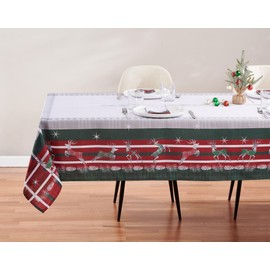Kadut Christmas Tablecloth, Checkered Plaid Table Cloth, in Classic Traditional Holiday Colors, Plaid & Charming Reindeer Design, (60 x 102 Inch) for 6 Foot Rectangle Tables Xmas, Holiday, Parties.