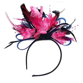 Navy Blue and Hot Pink Fuchsia Feather Hair Fascinator Headband Wedding Royal Ascot Races Ladies, Unisize
