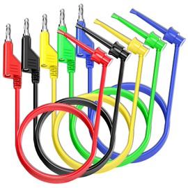 Cleqee Banana to Test Hook Test Leads 5 Pieces 4 mm Stackable Banana Plug to Test Hook Clips Flexible Test Cable Wires 500V 5A for Multimeter Electrical Testing