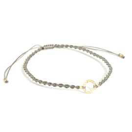 Adjustable friendship bracelet cotton string in twist design and gold plated on brass ring at the center(Dark Gray)