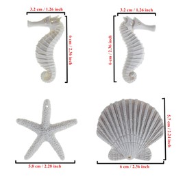 LJY 30 Pieces White Resin Pencil Finger Starfish Seahorse & Seashells Set with Drilled Holes for Wedding Home Decor and Craft Project