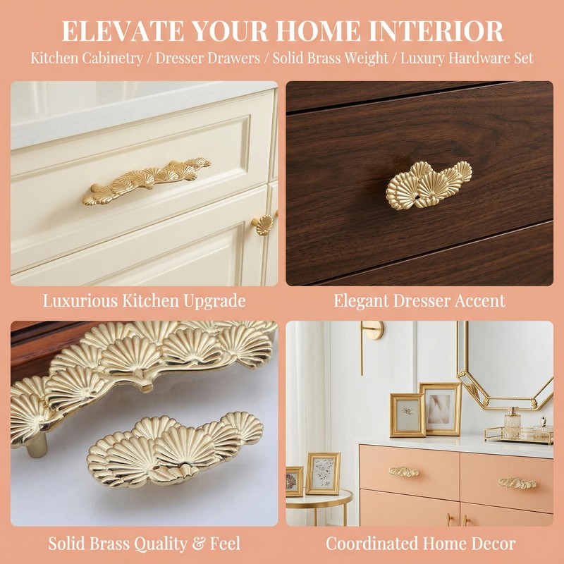 ZAMKAEEVI Cabinet Pulls Brushed Brass Drawer Handles, 2 Pack Golden