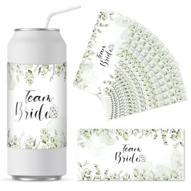 JGA Tin Stickers Pack of 20 Wedding Team Bride Stickers, Bride and Team Bride Stickers in Eucalyptus Design for All Standard Champagne Tins Wedding Decoration - 21 x 10 cm