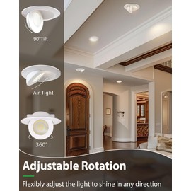 zouzai 5CCT LED Gimbal Recessed Light with Junction Box, 360°+90° Adjustable Directional Eyeball Lighting, Dimmable, 2700K/3000K/3500K/4000K/5000K,ETL&Energy Star【6 inch White 1 Pack】