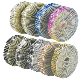Abitoncc 9PCS Self-Adhesive Crystal Rhinestone Ribbon, Diamond Bling Ribbons Stickers 9-Rolls Bedazzling Strips, 9-Yard Mixed Colors for DIY Crafts, Wedding, Shoes, Phone Cases, Decoration