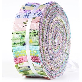 Soimoi 40Pcs Geometric & Texture Print Precut Fabrics Strips Roll Up 1.5x42inches Cotton Jelly Rolls for Quilting - Multicolor