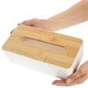 com-four® Plastic Cosmetic Tissue Box with Bamboo Lid - Tissue