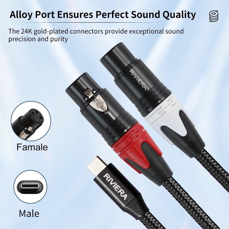 RIVIERA Audio Cable USB C to 2 XLR Famale Cable
