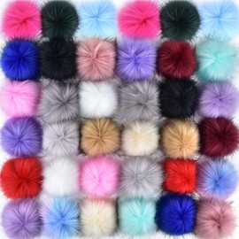 Coopay 36 Pieces Faux Fox Fur Pom Pom Balls DIY Fur Fluffy Ball with Elastic Loop for Hats Keychains Scarves Gloves Bags Charms Knitting Accessories (Multicolor)