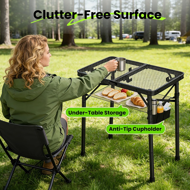 WildFinder Folding Camping Table, 3 Adjustable Height Max 27.5" Portable