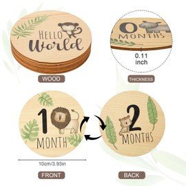 7pcs Baby Monthly Milestone Cards Sign, Wooden Newborn Welcome Sign Round New Baby Sign Double Sided Printed Baby Announcement Sign for Photo Prop Baby Shower