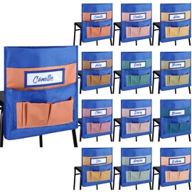 Chapou 16" x 18" Chair Pockets for Classrooms 12 Colors Chair Storage Pocket School Seat Pocket Bag with Name Tag Slot and 6 Pockets for Kindergarten Student Book(Morandi)