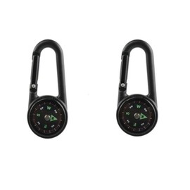 2PCS Compass Thermometer Carabiner 3 in 1 Outdoor Hiking Survival Key Ring Double Sided Metal Compasses Camping