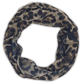 styleBREAKER Women's Loop Tube Scarf with Leopard Pattern, Lightweight Summer Scarf Made of Viscose, Neckerchief for Spring and Summer, Soft and Airy, brown-black, Unit size