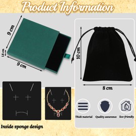 Acehome Jewelry Gift Box with Velvet Bag, Necklace Bracelet Earring Kraft Organizer Box Portable Square Lidded Pendent Storage Case for Birthday Xmas Christmas Wrapping-Green/9x9x1.8cm
