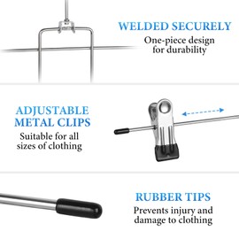 2 Pack Foldable 6-Layer Trouser Hangers Space Saving Metal Hangers with Adjustable Non-Slip Clips, Multi-Functional Hanger Organiser for Jeans, Skirts, Leggings, Scarves(Black)