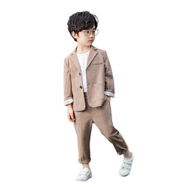 lontakids Boys Plaid Blazer Pants Set Casual Suit Classic Kids 2 Piece Sport Coats Outfits (Khaki, 3)