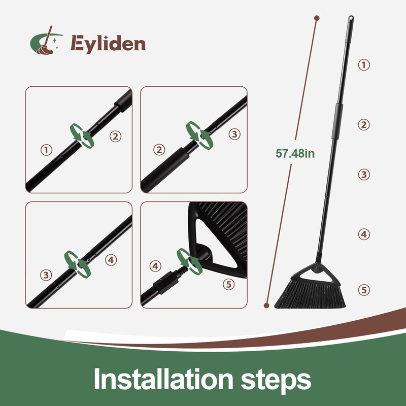Eyliden Broom, Angle Broom with 57" Long Handle - Fit