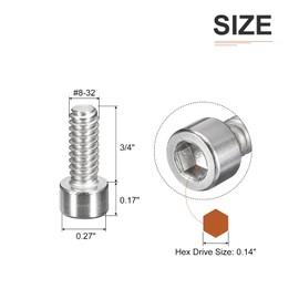 DTGN #8-32x3/4" (DxH) Hex Socket Cap Screw - Pack of 50 - Good for Furniture Fixings - Full Thread 304 Stainless Steel Round Head Socket Screws - Silver