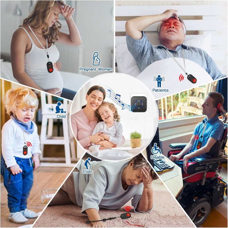 Wireless Doorbell, BITIWEND Doorbell with LED Flash, Caregiver Pager Dual