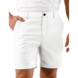 Mens Golf Shorts 7 Inch Inseam, Quick Dry Stretch Casual Lightweight Stretch Flat Front Hybrid Men's Golf Shorts for Men 36 White