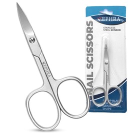 Zephra Nail Scissors Curved Shape- Sharp Cuticle Scissors Multipurpose Nail Scissors for Toenails, Eyebrows- Stainless Steel Manicure Scissors- Professional Nail Scissors for Women & Men Silver