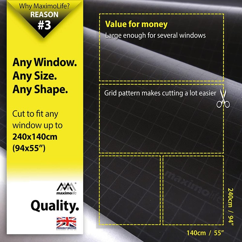 MaximoLife® Ultimate 100% Blackout Blind | Fits Any Window Size/Shape