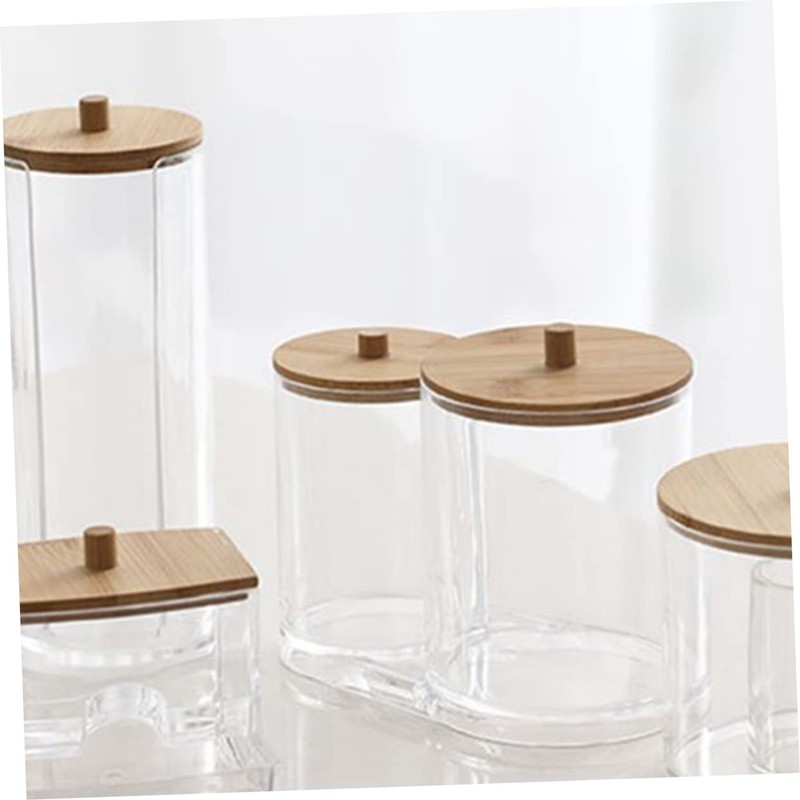 VILLFUL Cotton Swab Holder Bamboo Lids Acrylic Round Swab Holder