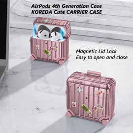 VISOOM Compatible with Airpods 4th Generation Case, Funny Suitcase Design Case for Airpods 4 Pro Generation (2024), Cute Fashion Protective Case for Women Men with Keychain, Rose Gold