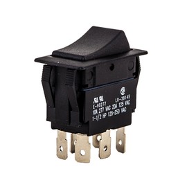 Rocker Switches, On-On Circut Function, DPDT, 20/10 amps at 125/250 VAC, 0.75" Width, 1.348" Height, 0.762" Depth, Black