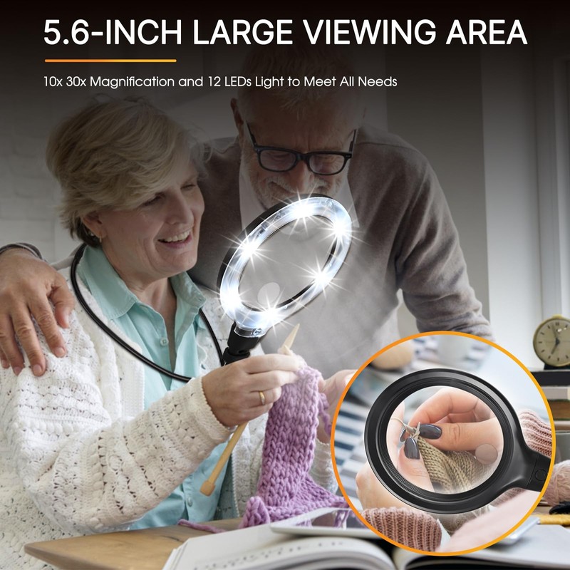 15X Hands Free Magnifying Glass with Light, Rechargeable 1200mAh Neck