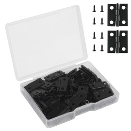 VIPMOON 50Pcs Mini Hinges for Wooden Jewelry Box Decoration, 18 x 15mm Small Black Hinges with 200 Tiny Screws for DIY Crafts Wooden Jewelry Box Dollhouse Picture Frame