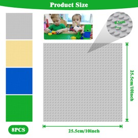 NVIYAM Pack of 8 building plates, classic building plate, 25.5 x 25.5 cm as a base plate, plate set compatible with all major brands, building plate set for classic building blocks, green, blue, grey,
