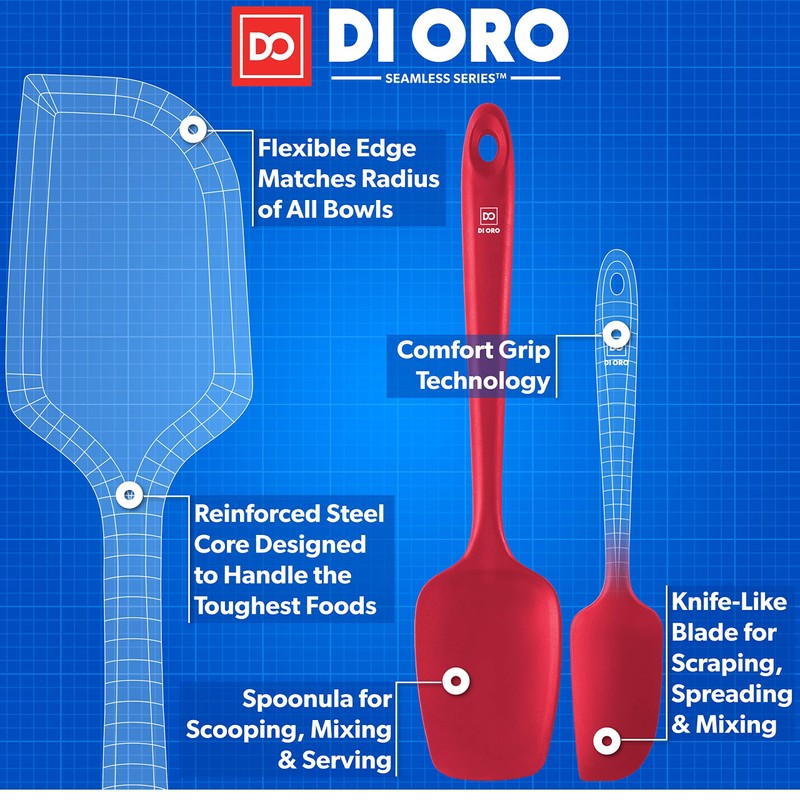 DI ORO Silicone Spatula Set - Rubber Kitchen Spatulas for