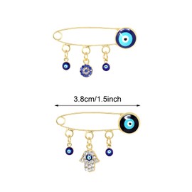 Honbay 2PCS Lucky Charms Evil Eye Brooch Pins Lapel Pins Safety Pins with Rhinestones - 2 Style